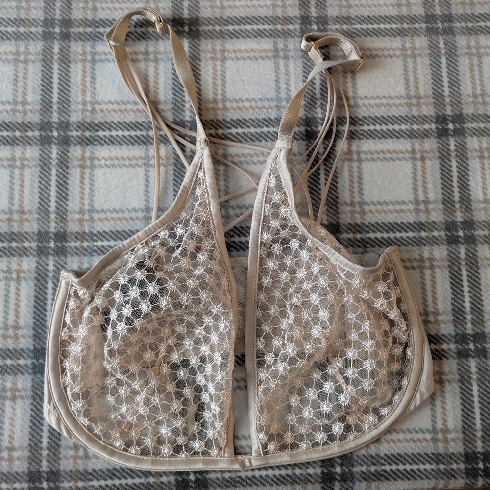 Victorias Secret LUXE Starburst Plunge Bra Champagne Embroidered 3DDD